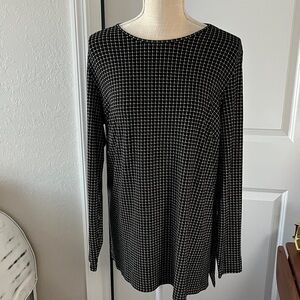 J. Jill Black & White lattice Long Sleeve Top Pullover Stretch Fabric SZ 1X NWT